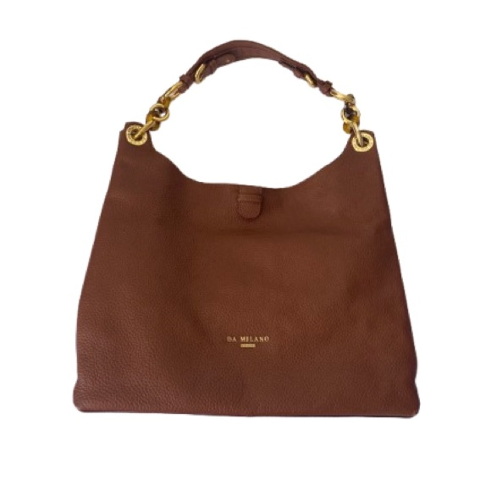 Milano Brown Leather Shoulder Bag with Gold Accents